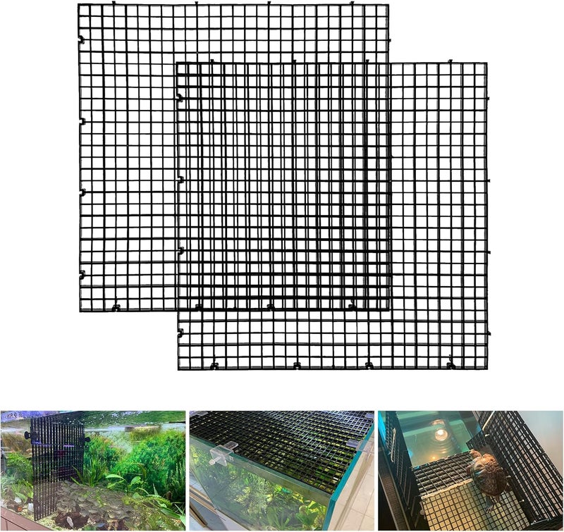 Weramics Adjustable Aquarium Fish Tank Divider Filter Bottom Plastic Grid Fish Tank Isolation Board Egg Crate Tray((Black, 2pcs 11.8X11.8Inch with 0.35Inch Hole) - Image 1